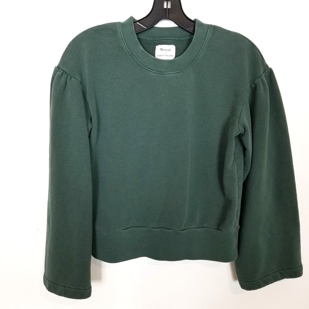 Madewell x Karen Walker Garment-Dyed Sweatshirt Women Sz XS Green Wide Sleeve